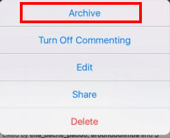 Select the Archive option instagram